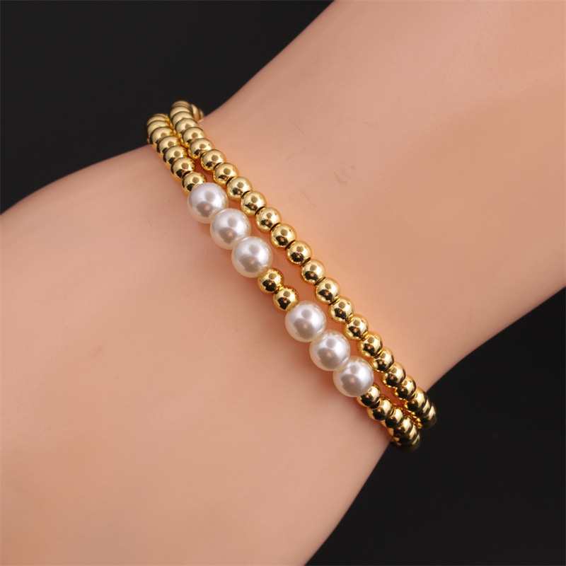 New Korean Copper Plated Real Gold Elastic Round Beads Bracelet Wholesale Nihaojewelry display picture 6