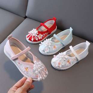 Children's Han Dynasty Shoes, Girls' Embroidered Shoes, Old Northern Cloth Shoes, Soft-Soled Ethnic Style Costume Princess Performance Dance Shoes