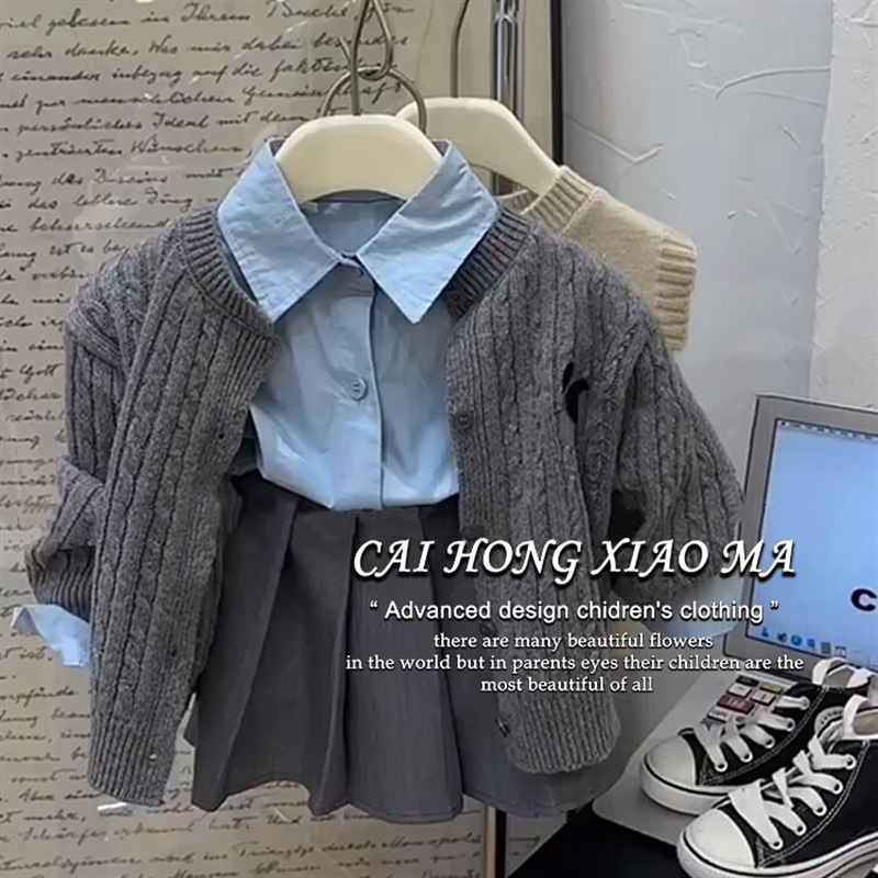 Ensemble de vêtements pour filles Ningli, style académie, 26 tenues printemps-automne, veste en tricot élégante pour enfants, chemise à col, jupe plissée.