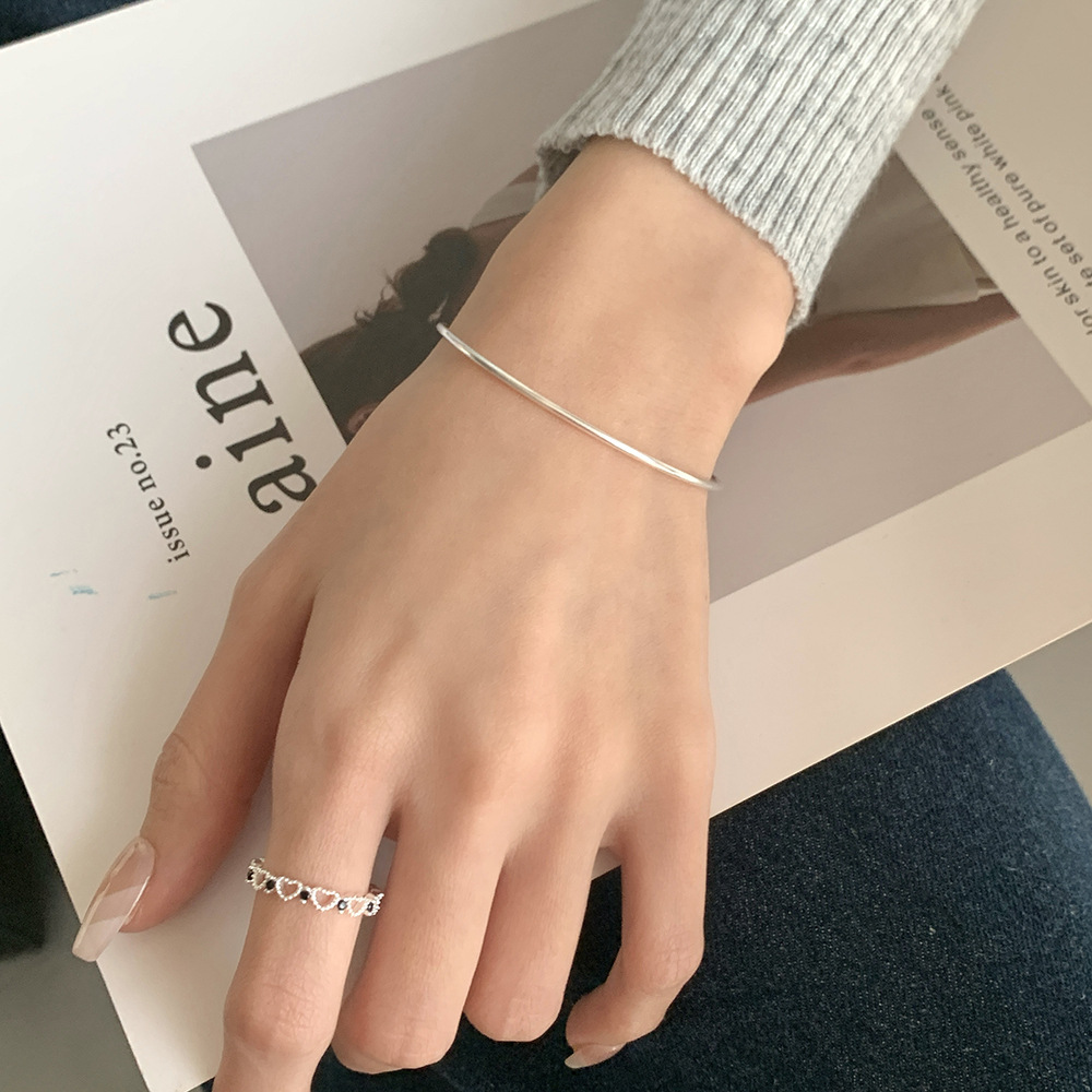 Pulsera de cuentas redondas de plata de ley S925 para mujer simple y ligera, todo fósforo, apertura de nicho INS, pulsera de pila ajustable