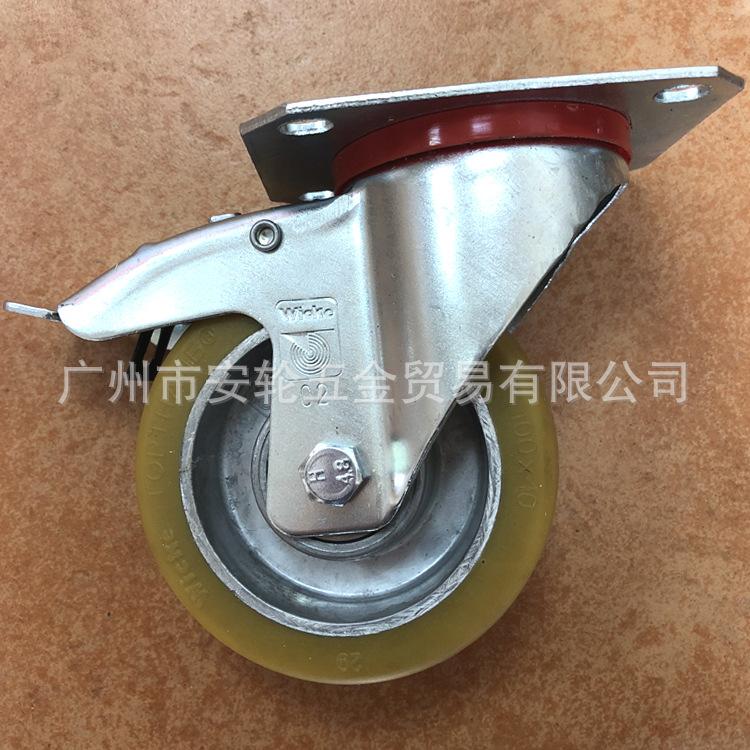德国WICKE-TOPTHANE威卡4寸聚氨酯铝芯100mm万向刹车脚轮155156N