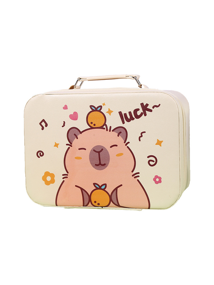 Bolsa de maquillaje infantil con dibujos animados, linda, de Sanrio, portátil para viaje, de gran capacidad, con espejo, caja de almacenamiento de cosméticos.