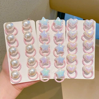 五角星春季新款儿童发饰 10条装~幻彩爱心小皮筋扎马尾不伤发百搭