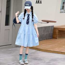 女童夏装连衣裙韩版洋气中大儿童学院风POLO裙小女孩休闲百搭裙子