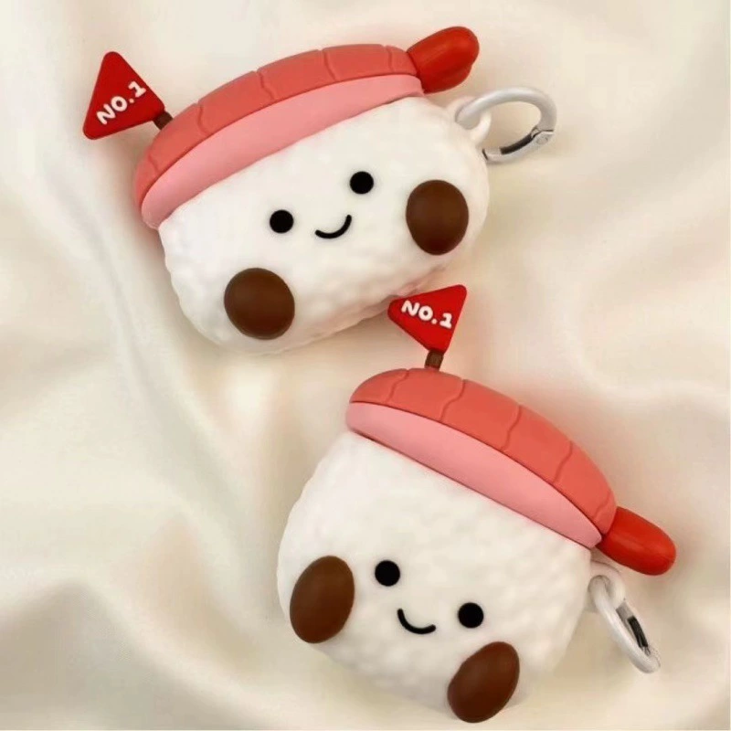 Милый чехол для беспроводных Bluetooth-наушников Apple в виде эмодзи-суши, силиконовый, защитный, стильный и очаровательный.