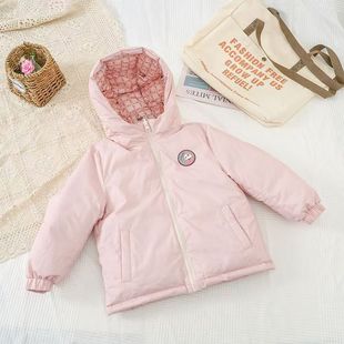 Girls' Cotton-Padded Double-Sided Jacket New Style for Young Children, Thickened Cotton Coat for Autumn and Winter, Stylish Short Jacket for Cross-Border Fashion