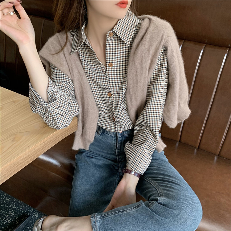 Korean Style Im-Style Self-Made Vintage Plaid Shirt for Women 2026 Spring and Autumn New Brown Loose Long-Sleeve Base Shirt Korean Style Im-Style Self-Made Vintage Plaid Shirt for Women 2026 Spring and Autumn New Brown Loose Long-Sleeve Base Shirt