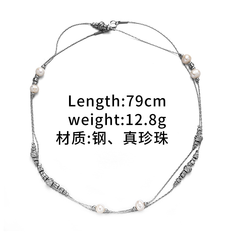 Acero inoxidable transfronterizo retro collar de perlas de bambú universal estilo simple nicho personalidad temperamento suéter cadena mujer