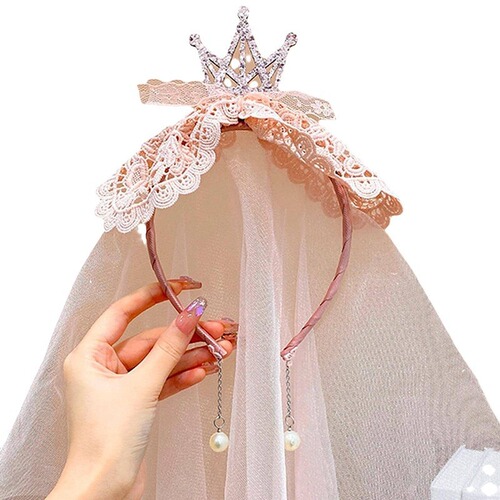 Hot selling children's crown headband princess sweet bow mesh bride photo veil headband headdress female decoration
