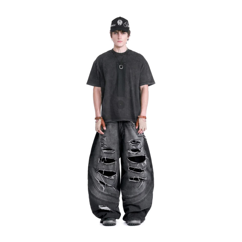 Men's Fashion Trendy New High Street Retro Washed Ripped Loose Denim Pants Gothic Y2K Clothing Men's Fashion Trendy New High Street Retro Washed Ripped Loose Denim Pants Gothic Y2K Clothing