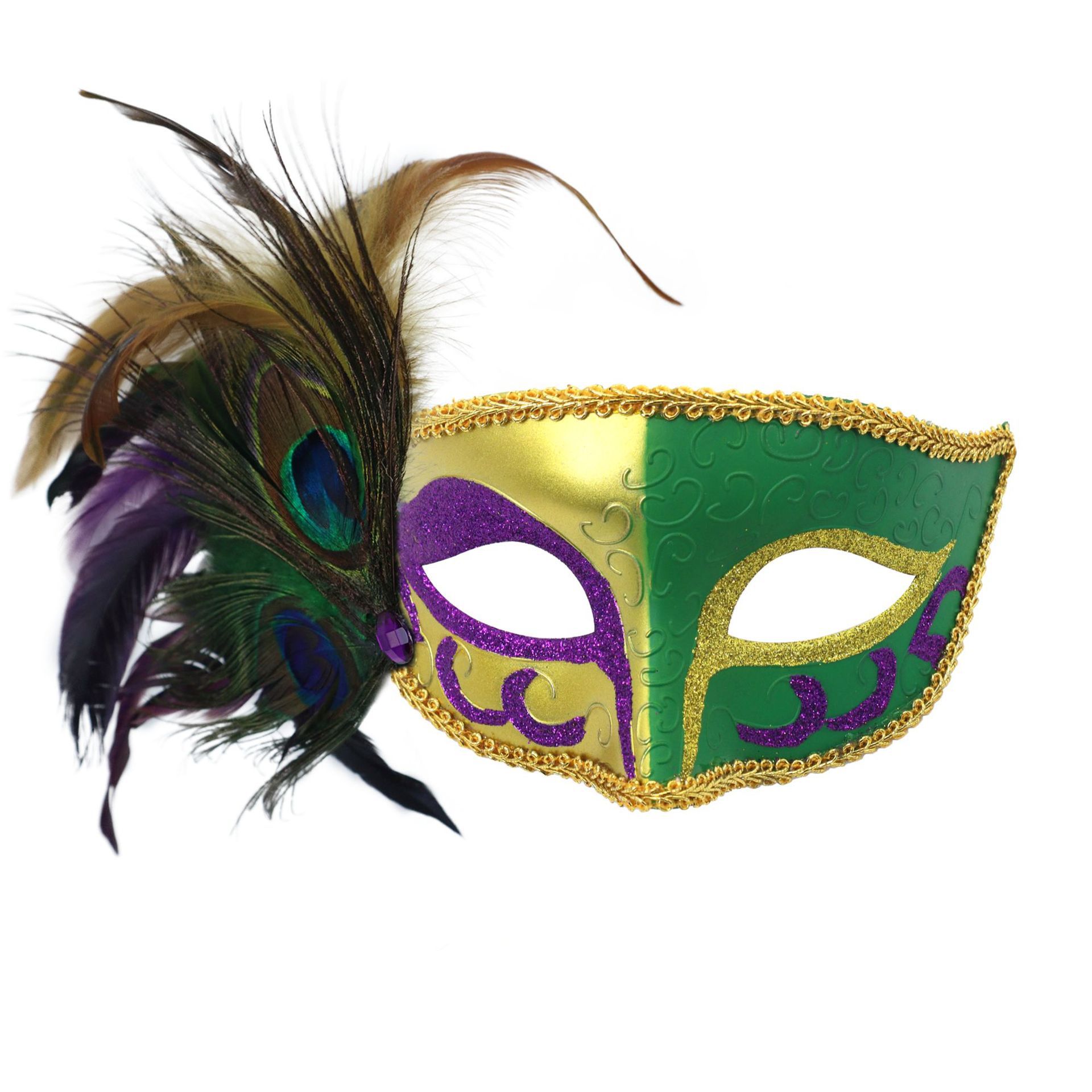 Carnaval máscara de plumas de polvo Amazon máscara de mitad de cara tricolor maquillaje de baile de fiesta accesorios de vestuario