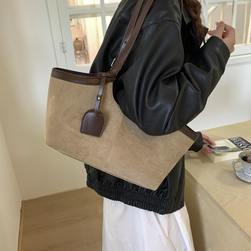韩系小众复古风包包美拉德麂皮绒手提托特包女跨境简约时尚单肩包|undefined