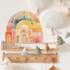 外貿彩虹色公主的城堡兒童臥室玄關家居裝飾牆貼貼紙自粘批發跨境