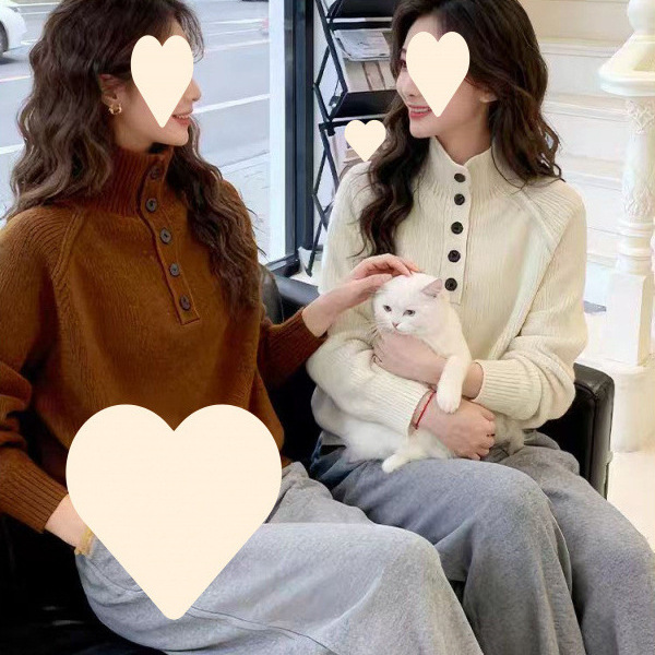 부드러운 스웨터 여성 터틀넥 단추 니트 나른한 바람 오버핏 스웨터 감령
