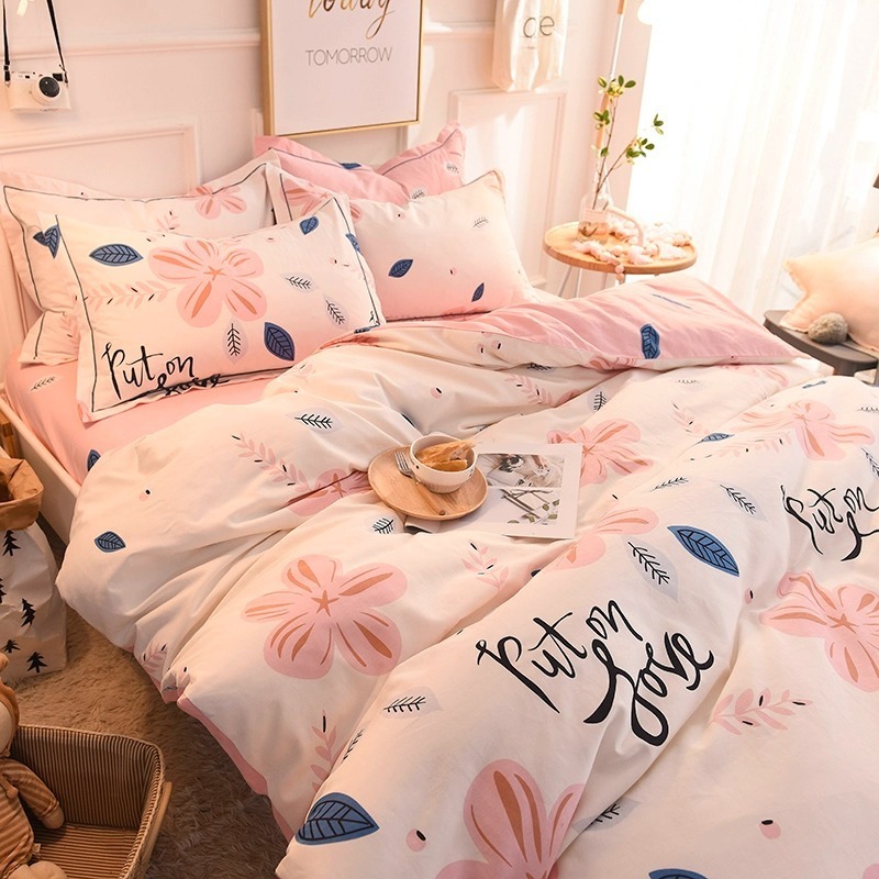 Juego de Ropa de Cama de Algodón Puro Cepillado 2024, Juego de Cuatro Piezas con Funda Nórdica, Sábana Bajera Ajustable, Juego de Tres Piezas para Dormitorio, Lujo Ligero de Invierno