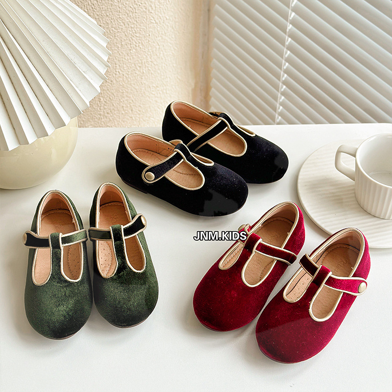 Children's retro demi-season insulated red Mary Jane shoes