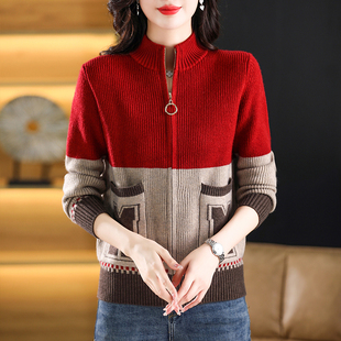 2024 New Style Woolen Sweater Women's Cardigan Spring & Fall Loose Zipper Sweater Jacket Stand Collar Cashmere Knitwear Outer Wear