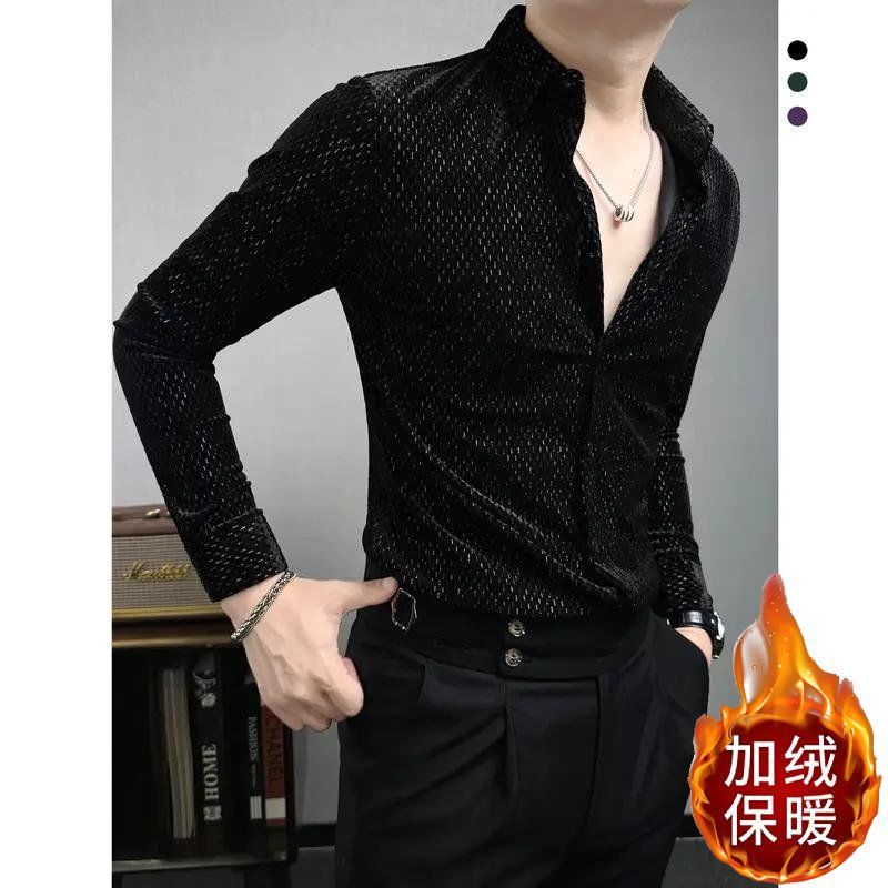 Shanli Dadi Velvet Shirt Men's Long-Sleeve Autumn and Winter Warm Fleece Thickened Shirt Men's High-End Stylish