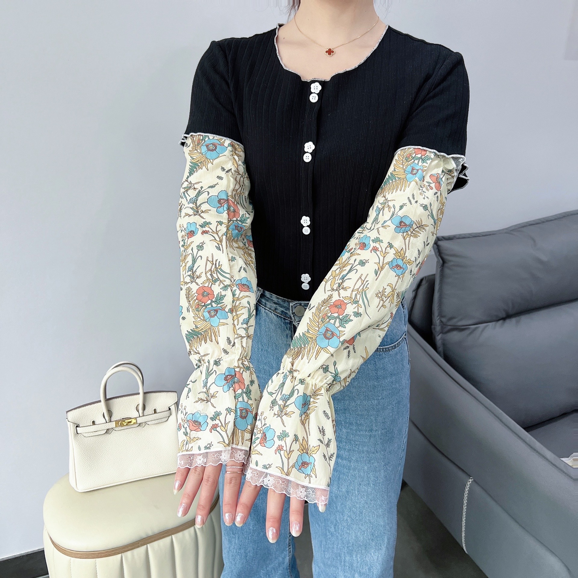 Verano protector solar de tamaño grande nuevo dulce y suelto mangas de seda de hielo fresco brazo protector de mujeres sombreado conducir mangas de bicicleta