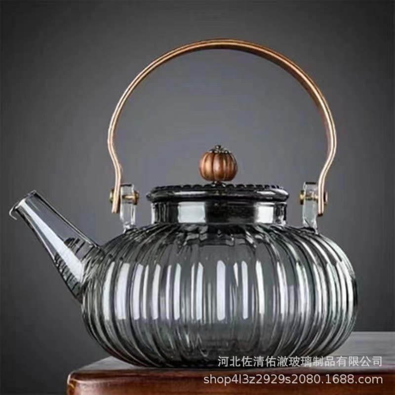 围炉煮茶壶透明玻璃电陶炉加热煮茶壶家用高硼硅提梁花草国潮风|undefined