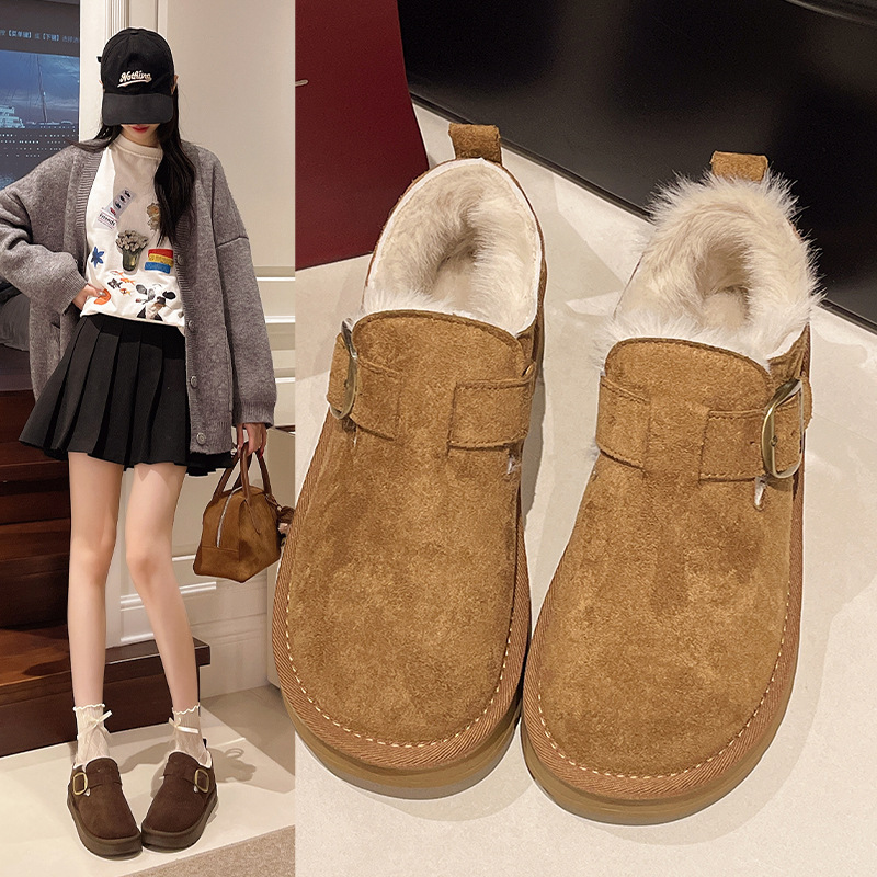 Flat Birkenstock Shoes for Women, Fleece-Lined Warm Snow Boots for Women, 2025 New Autumn and Winter Loafers, Beanie Shoes, Woolen Cotton Shoes