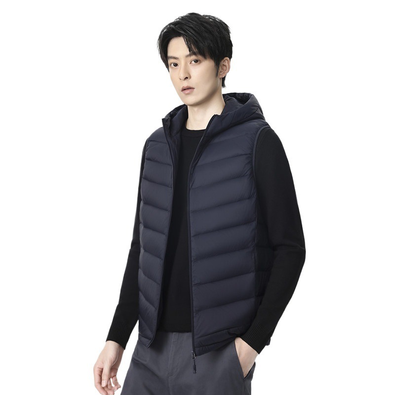 남성용 화이트 덕다운 90 후드 패딩 조끼 겨울 경량 보온 집업 베스트