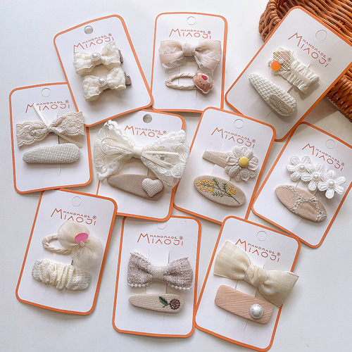 Matcha color bow hair clip Korean style children's hair accessories fabric embroidery hair clip girls bangs clip broken hair BB clip