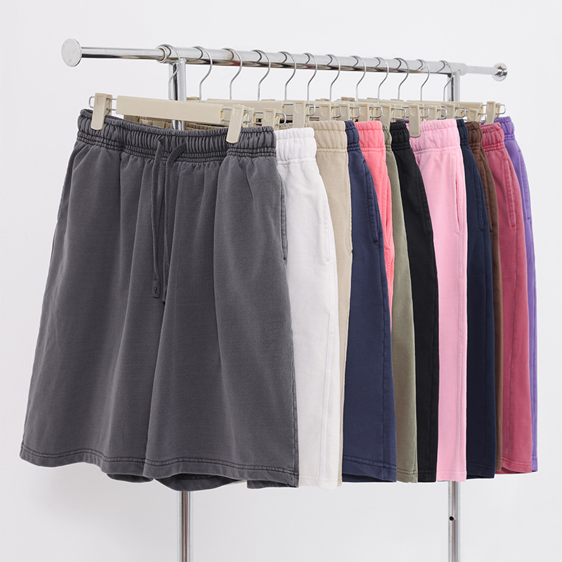 2025 verano lavado para hacer viejo blanco pesado marca de tendencia suelta siete puntos de algodón hombre deportivo casual pantalones cortos personalizados