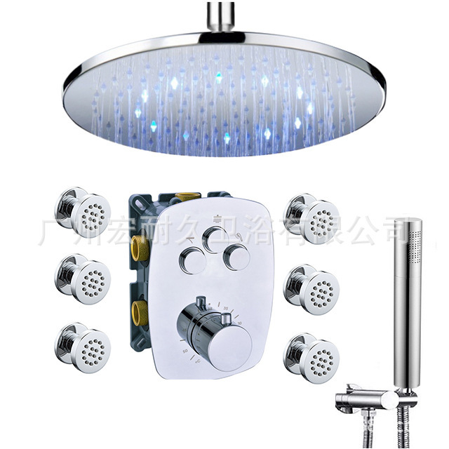 Large Capacity Constant Temperature Concealed Shower Faucet System Brass 12" Led Round Rain Shower Set Large Capacity Constant Temperature Concealed Shower Faucet System Brass 12" Led Round Rain Shower Set