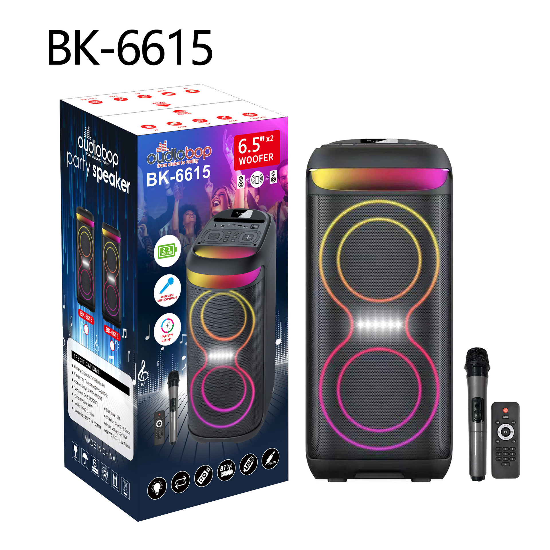 Altavoz Bluetooth colorido altavoz de baile cuadrado al aire libre inalámbrico de alto volumen al aire libre