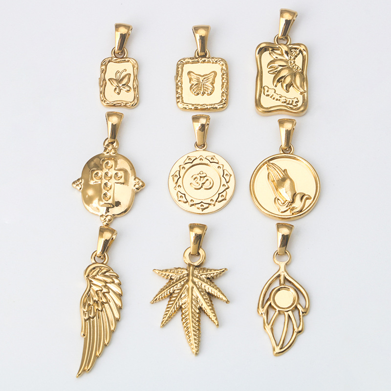 5g Weight Electroplating Gold Plating Process Pendant Jewelry Making Type Golden Plated Plating Material 1 Piece Titanium Steel Leaves Wings Butterfly Pendant