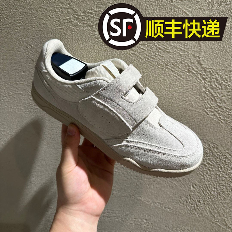 New Style Genuine Leather Velcro Thick-Soled German Training Shoes for Women, Suede Retro Sports Casual Shoes, Flat Sneakers