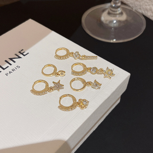925 Silver Needle Light Luxury Niche Star Set Earrings Ear Buttons Women's Ins Fashion Versatile Temperament Ear Studs Ear Accessories