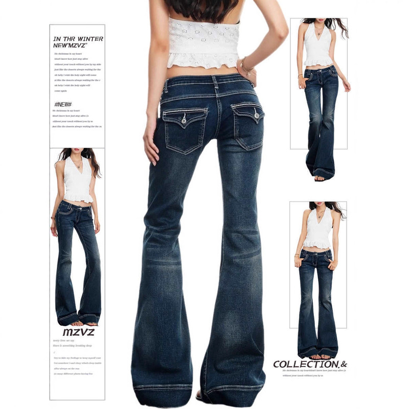 Cross-Border American Retro Low-Waist Bootcut Jeans for Women, Elastic, Non-Stick Legs, Hot Girls, Slimming Wide-Leg Horseshoe Flared Pants