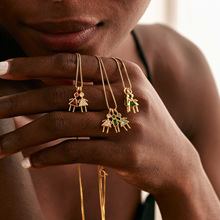 欧美男孩女孩项链吊坠diy配件男女人物十二生辰石方块彩色锆石吊