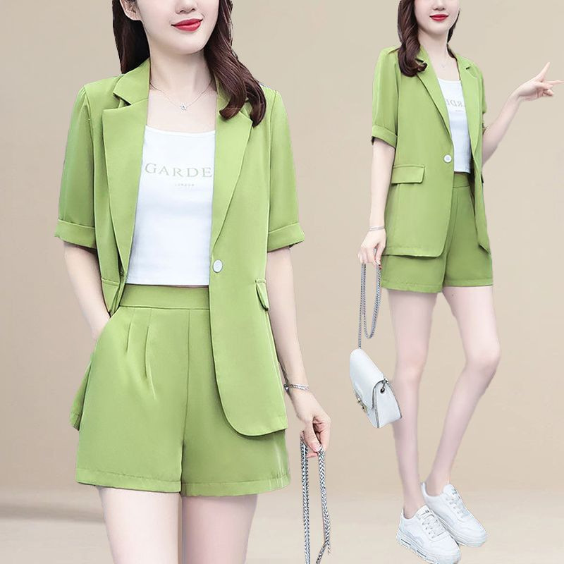 2026 Summer New Korean Style Small Blazer Jacket for Women, Trendy Thin Casual Suit with Shorts Two-Piece Set