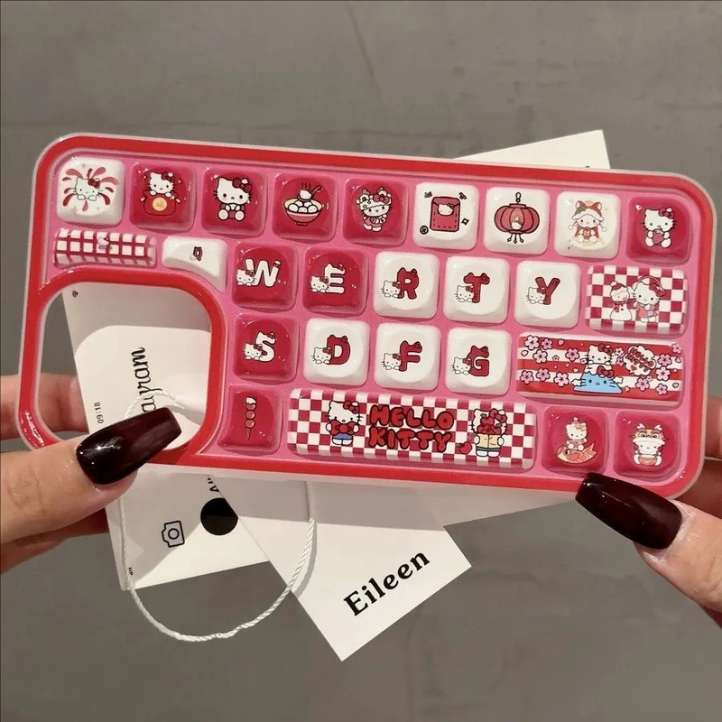 Ins Style Three-Dimensional Hello Kitty Keyboard Case Suitable for Apple 16/15 Phone Cases iPhone 14/13/12 Soft 11