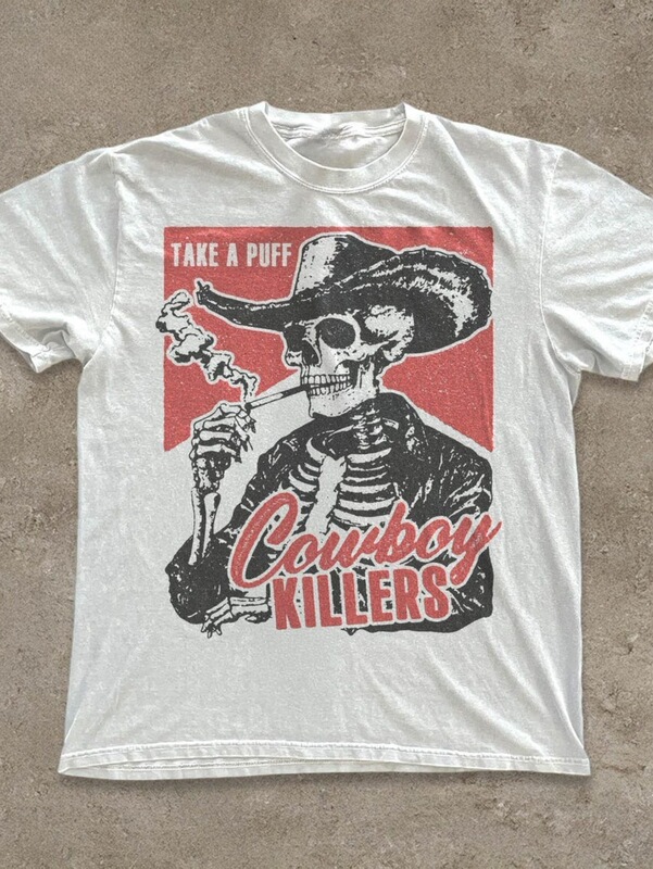 Smoking Skull Unisex Adult T-Shirt, Cowboy Killer Shirt, Fun Skull Graphic Tee, Vintage Western Smoking Skull Unisex Adult T-Shirt, Cowboy Killer Shirt, Fun Skull Graphic Tee, Vintage Western