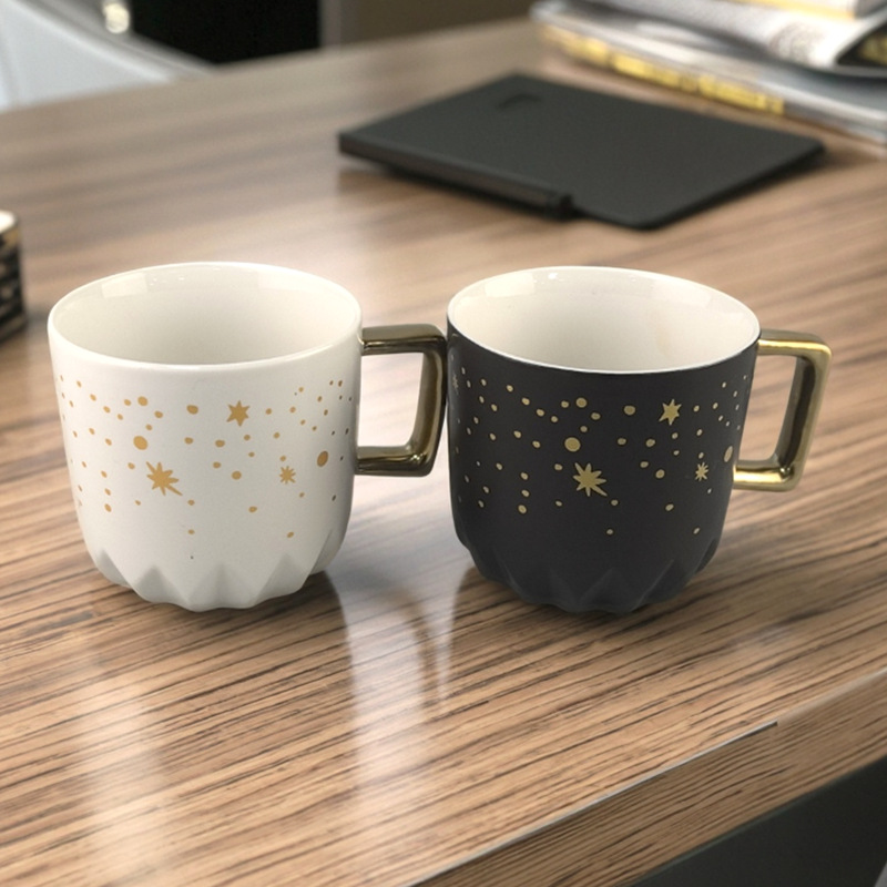 Taza de oro estrella para parejas taza de café de cerámica de gran capacidad regalo taza de agua de cerámica logotipo impresa grabado