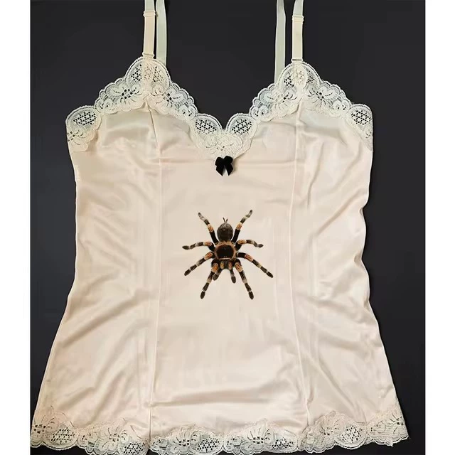 Lace-trim fitted camisole, cute print American style, multiple colors S–L