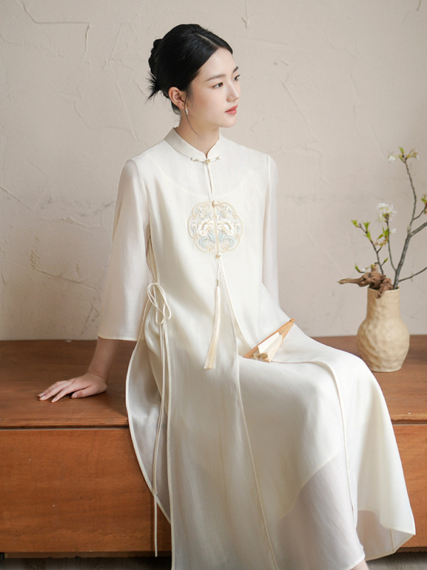 Wzxsk Chinese Style Zen Tea Dress for Women 2026 Summer New Embroidered New Chinese Style Photo Shoot Ethereal Flowing Qipao
