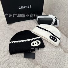 时尚秋冬新款双C标针织帽男女保暖毛线帽百搭堆堆冷帽包头护耳