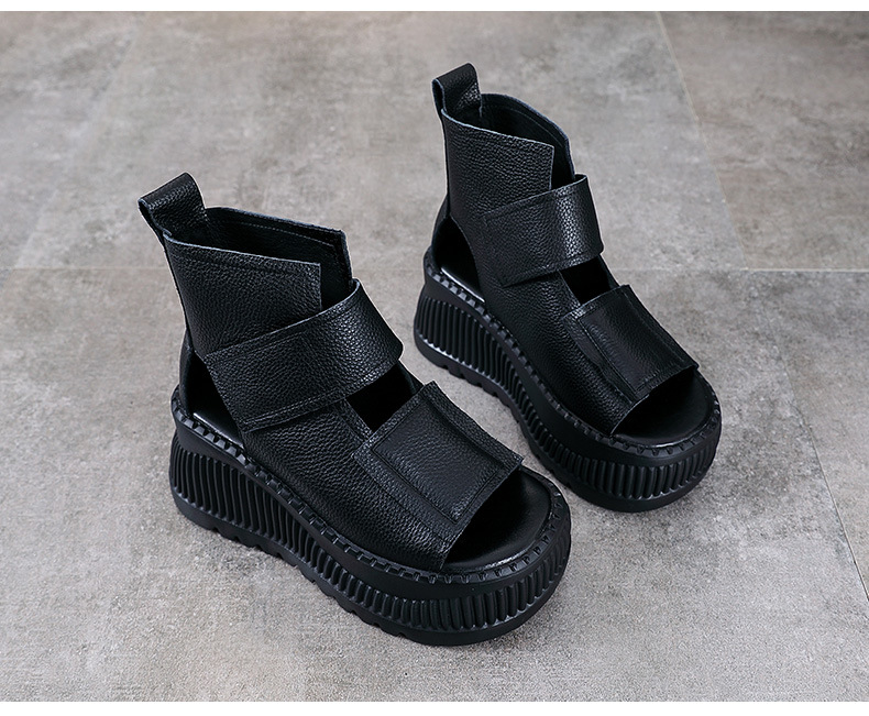 Sandal hở mũi nữ da bò thật kiểu La Mã, gót thấp tôn dáng — màu nâu chi tiết 13