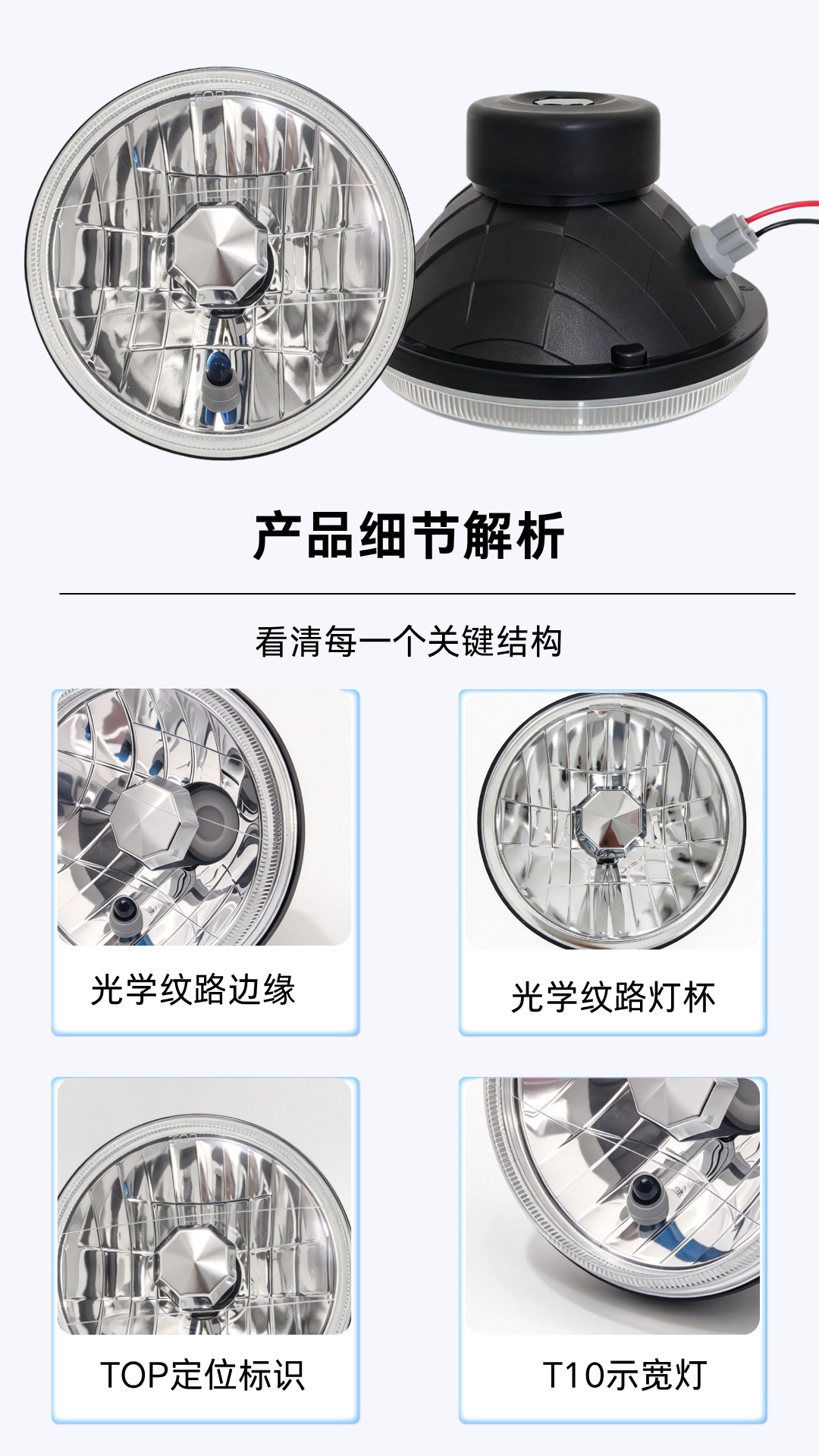 Crystal Model 5.75inch Semi-Enclosed Lamp Core Suitable for Retro Cars H4 Integrated High and Low Beam Headlight