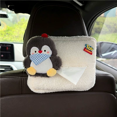 Car tissue holder penguin car Car tissue box/set - blue-scarf-q-penguintoy-left-lamb-wool-tissue-bag