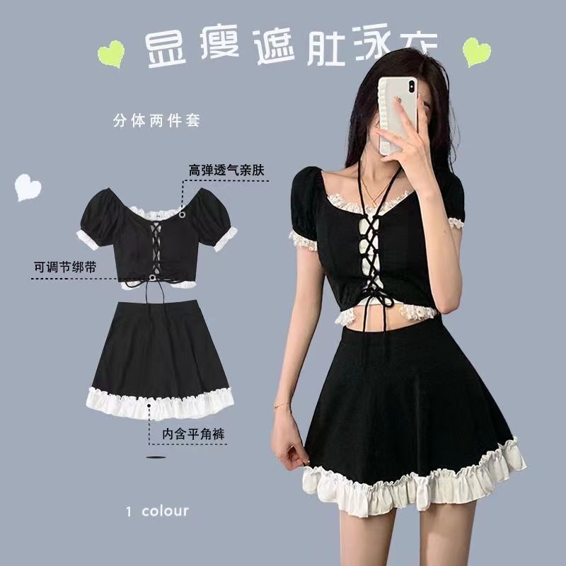 2024新款游泳衣女款保守分體式泡溫泉網紅純欲風裙式泳裝性感批發