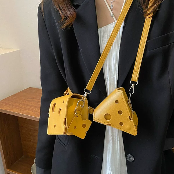 Niche Design 2025 New Trendy Cute Mini Hole Cheese Triangle Lipstick Earphone Crossbody Coin Small Square Bag