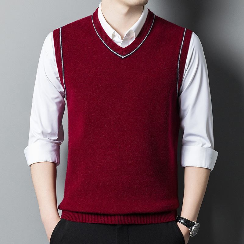 Spring and Autumn Versatile Men's Youth Sleeveless Sweater Vest V-Neck Knitted Pullover Casual Vest Thickened Men's Clothing Spring and Autumn Versatile Men's Youth Sleeveless Sweater Vest V-Neck Knitted Pullover Casual Vest Thickened Men's Clothing