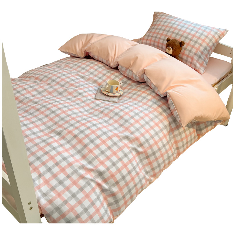 25 ropa de cama de estudiante de algodón lavado de nuevo estilo, sábanas de tres piezas, funda de edredón de cuatro piezas, dormitorio de alquiler, dormitorio dedicado