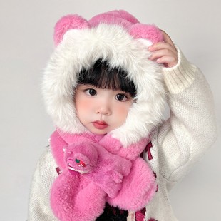 Children's Hat and Scarf Integrated Autumn and Winter Two-Piece Set Warm and Thickeneded Baby Hat for Boys and Girls Winter Ear Protection Hat to Protect Against Cold